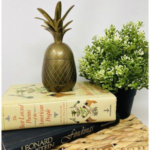 Vintage 50s 60s Brass Pineapple Ice Bucket Trinket Box Small H 7.5" W 3.25"